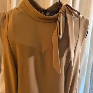 Calvin Klein Camel Sleeveless Tie-Neck Midi Dress